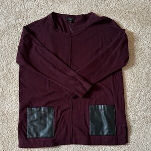 Ann Taylor Maroon Sweater with Black vegan leather Pockets